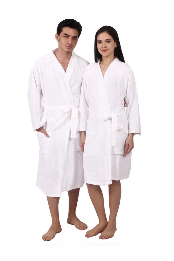 Women's Waffle Bathrobe – 100% Cotton Lightweight Spa Robe, Soft Breathable Kimono Style Loungewear, Large, White
