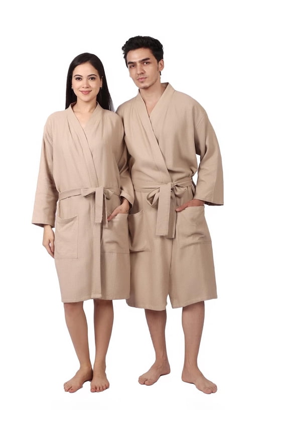 Women's Waffle 100% Cotton Bathrobe Loungewear, Beige (1-Pack)