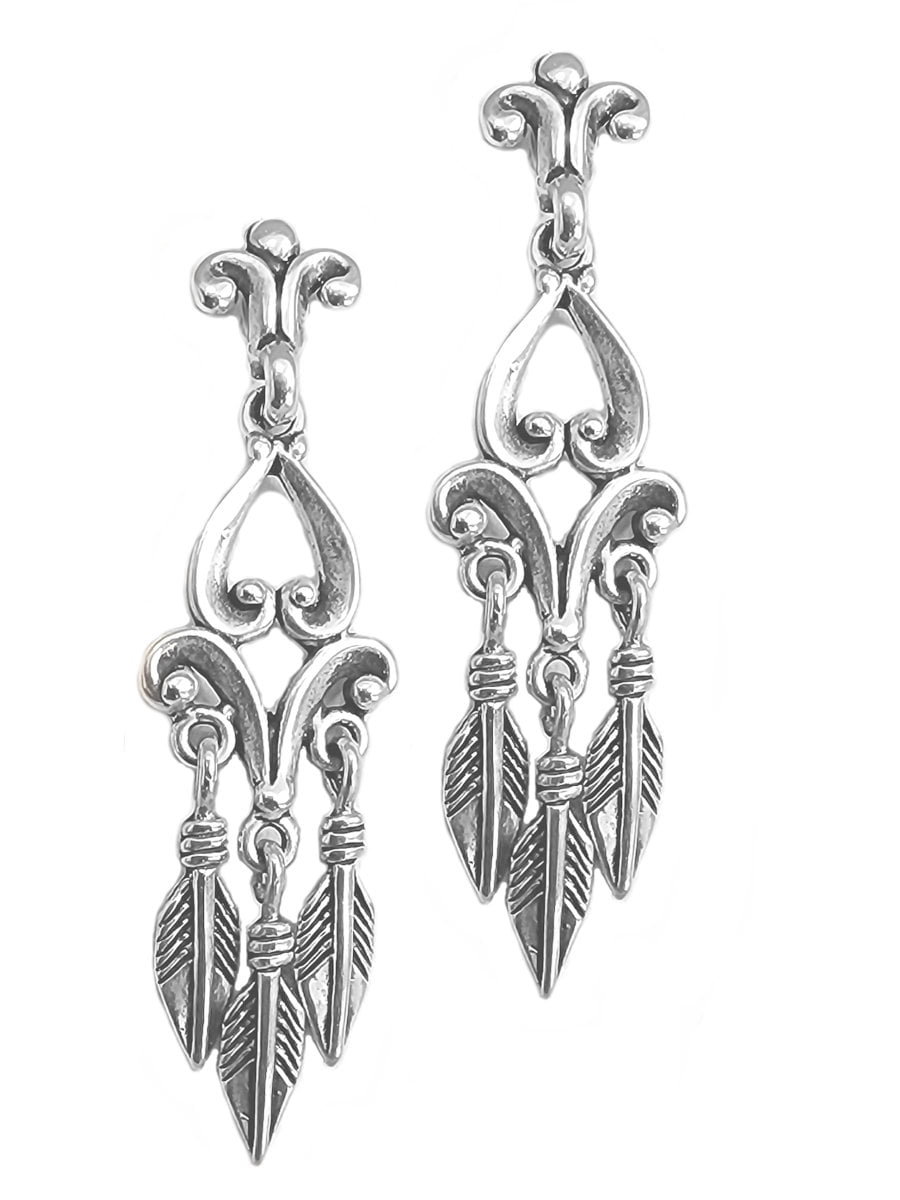 Feather Drop Dangle Earrings Fleuree Design Sterling Silver Feather Drop Dangle Earrings Fleuree Design Sterling Silver