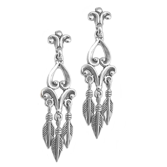 Feather Drop Dangle Earrings Fleuree Design Sterling Silver