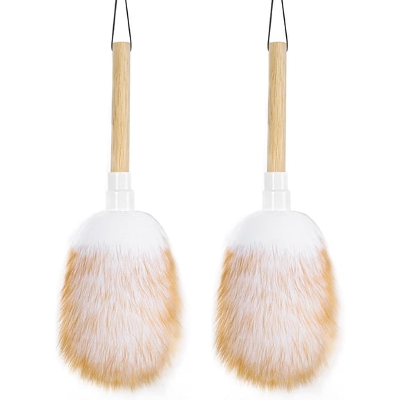 Feather Duster, Lambswool Duster for Cleaning Set of 2, Wooden Handle with Hanging Rope, Washable Reusable Small Hand Duster for Cleaning Wall Plant Desk, Blind Cleaner Duster Tool