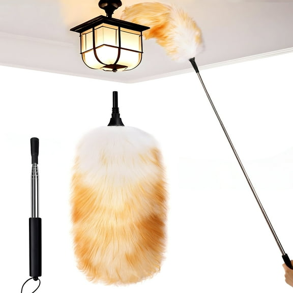 Wool Feather Duster with Extension Pole Up to 59 Inch,Used for Home Cleaning Ceilings Furniture Fans Washable