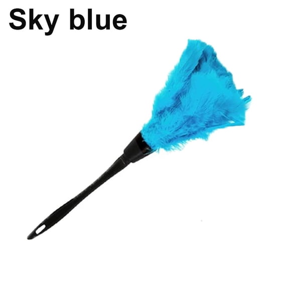 Feather Duster Microfiber and Turkey Feather Brush for Dusting Car Dashboard Vents and Furniture 35cm Handle with Hang Hole, Anti-Static Cleaning Tool Sky Blue