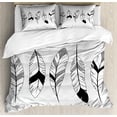 thumbnail image 1 of Feather Duvet Cover Set, Doodle Borders with Triangle Motifs Bohemian Western, Decorative 3 Piece Bedding Set with 2 Pillow Shams, Queen Size, Black White Pale Grey, by Ambesonne, 1 of 3