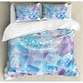 thumbnail image 1 of Feather Duvet Cover Set Queen Size, Abstract Dream Catcher with Watercolor Background Artistic Brushstrokes, Decorative 3 Piece Bedding Set with 2 Pillow Shams, Pale Blue Lilac White, by Ambesonne, 1 of 3