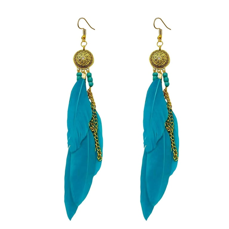Feather Earrings for Women Bohemian Fringe Tassel Long Drop Dangle
