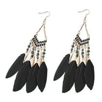 Feather Earrings for Women Long Vintage Boho Earrings Feather Earrings Black Feather Tassel Earrings Western Bohemian Jewelry for Women