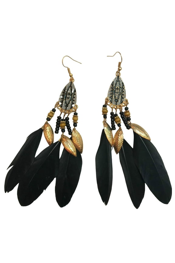 Feather Earrings for Women Vintage Boho Earrings Long Feather Earrings Black Feather Tassel Earrings Western Bohemian Jewelry for Women