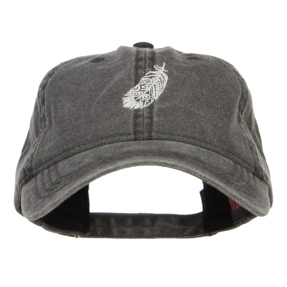 Feather Embroidered Washed Cap - Black OSFM