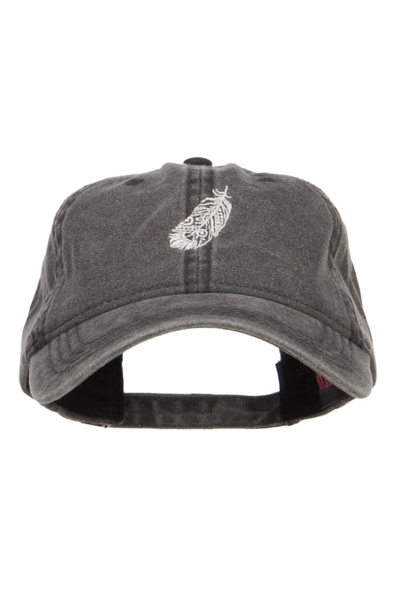 Feather Embroidered Washed Cap - Black OSFM