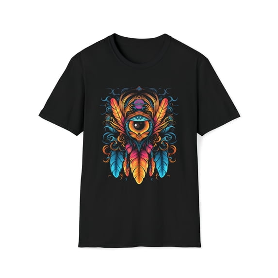 Feather Eye Unisex Softstyle T-Shirt Boho Native American Style