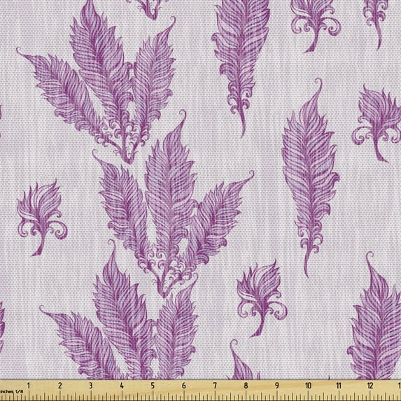 Ambesonne Feather Fabric by the Yard Upholstery, Bohemian Fluffy Plumage, 10 Yards, Pale Mauve and Lilac