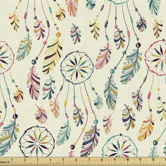 Ambesonne Feather Fabric by the Yard Upholstery, Tribal Art Inspiration, 1 Yard, Multicolor