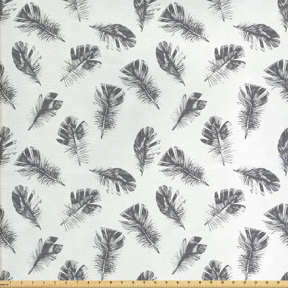 Ambesonne Feather Fabric by the Yard Upholstery, Fluffy Antique Plumage Art, 3 Yards, Purpleblue and White