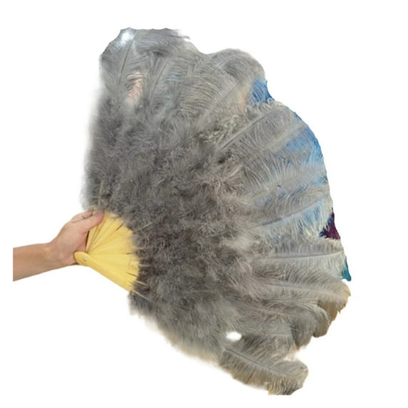 Feather Fan 13 Bones Big Hand Held Folding Blue Fan for Carnival Performance Dance Fans Party Stage Show Props