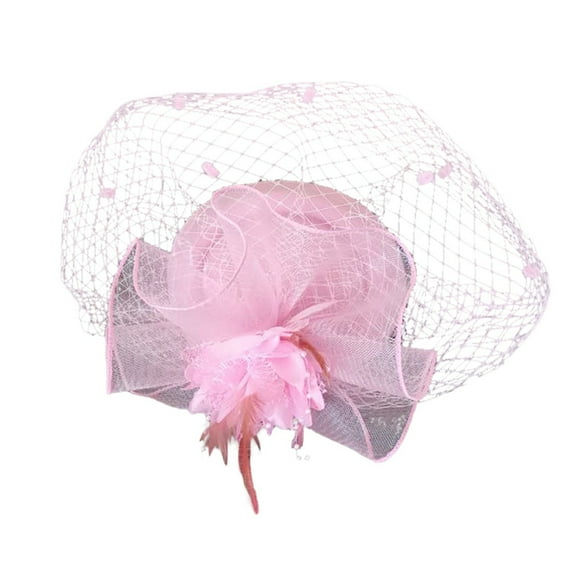 Hontri Feather Fascinator Hat Women's Tea Party Headpiece Church Wedding Cocktail Net Veil Hair Clip Accessory ( X01-Pink), Hats for Women Fascinators Womens Pillbox Flower