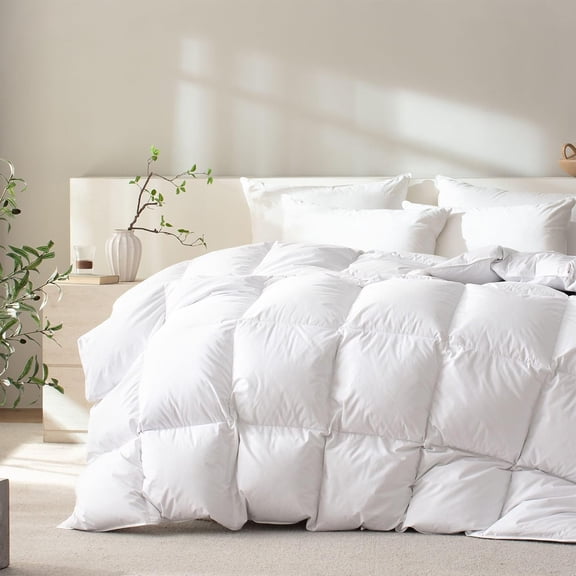 Feather Down Fiber Comforter Queen Size,Hotel Style Bedding Comforter,750+ Fill Power,1200TC,100% Organic Cotton Fabric, Season Grey Duvet Insert with 8 Corner Tabs