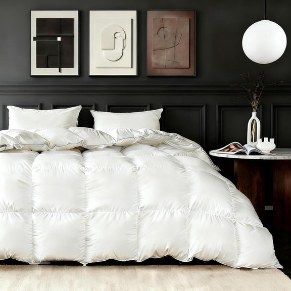 Feather Down Fiber Comforter Twin Size,Premium Ultra-Soft Breathable Comforter High Fill Power Grey Duvet Insert,All Season Hotel Luxury Bedding Comforters (White/All Season, Oversized King)
