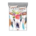 thumbnail image 1 of Feather Fitted Sheet & Pillow Sham Set, Watercolor Style Bull Skull Ornaments Vibrant Image, Decorative Printed 6 Piece Bedding Decor Set, Calking, Multicolor, by Ambesonne, 1 of 3