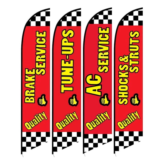 Feather Flag Banner Pack,replacement four flags for auto repair shop advertising,flags only,no hardware