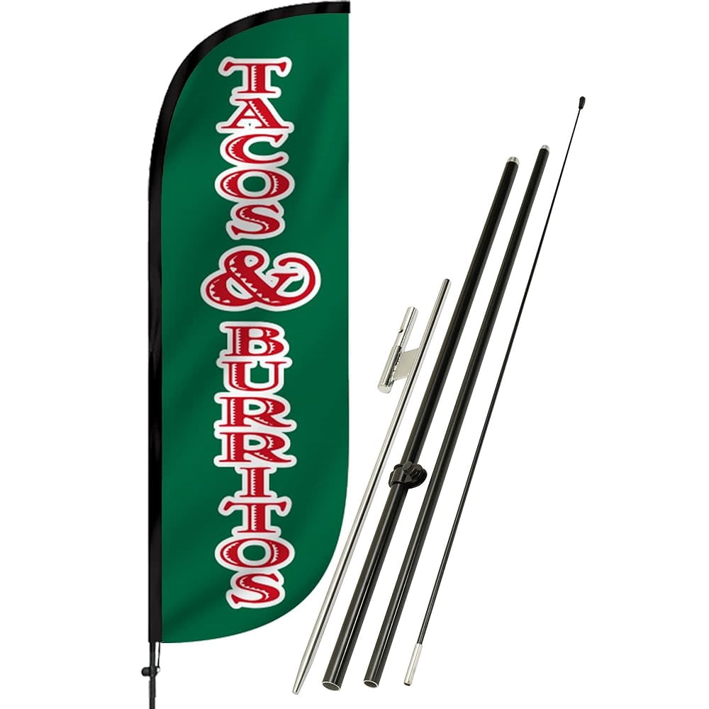 LookOurWay 5ft Feather Flag & Pole Kit - Advertising Banner With X-Stand For Business