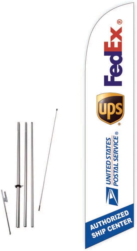 Feather Flag Sign for FedEx UPS USPS Authorized Ship Center (White