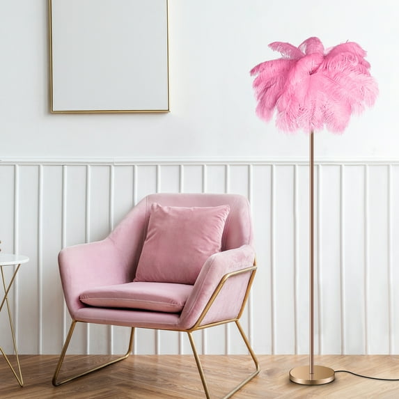 Feather Floor Lamp Corner Lamp Gold with 5 standard G4 Bulbs - Pink