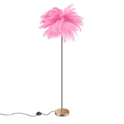 Feather Floor Lamp for Living Room, Fluffy Ostrich Feathers Lamp, Rose Gold Color Body with 5 standard G4 Bulbs - Pink