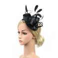 thumbnail image 1 of Feather Flower Headband Decor,Bridal Tiara Satin Feather Hair Accessories Mesh Head Flower Stage Party Hairpin Hat (Black), 1 of 9