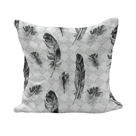 Feather Fluffy Throw Pillow Cushion Cover, Faded Geometric Backdrop Nested Squares Mosaic Pattern Fluffy Wings Fly, Decorative Square Pillow Case, 40" x 40", Black White Pale Grey, by Ambesonne