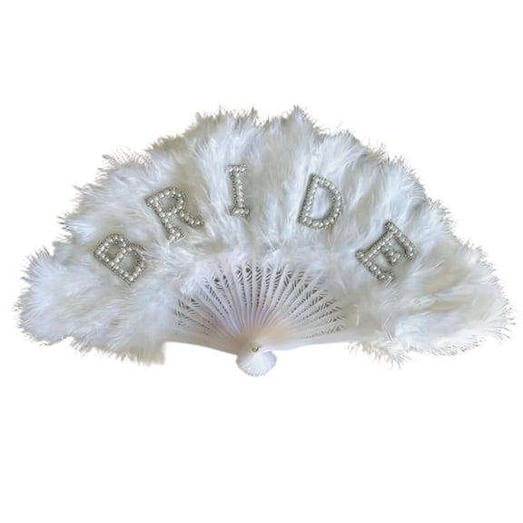 Feather Folding Fan, BRIDE/MRS Lettering Wedding Fan for Bachelorette Party, Bridal Shower Decoration, Handheld Feather Fan, One Size