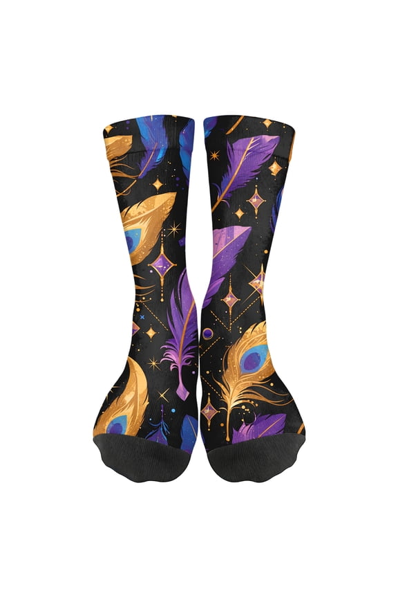 Feather Fuzzy Socks, Feather Fluffy Socks, Feather Fuzzy Socks for Women, Feather Cozy Socks for Women, Feather Warm Socks for Women, Women Mardi Gras Print Cuffed Mid Calf Breathable Casual Socks, F