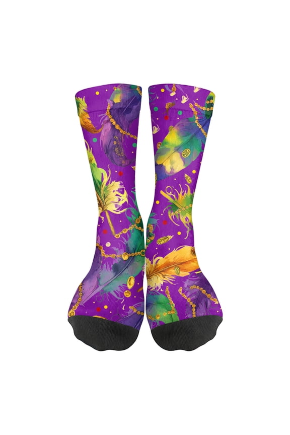 Feather Fuzzy Socks for Women, Feather Fluffy Socks, Feather Warm Socks for Women, Feather Cozy Socks for Women, Feather Fuzzy Socks, Women Mardi Gras Print Cuffed Mid Calf Breathable Casual Socks, J