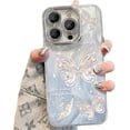 thumbnail image 1 of Feather Gradient Butterfly Glitter Fine Hole Phone Case, Lens Fully Covered, Plated Bezel, Small Fresh Girl, for iPhone 15 14 13 12 11 Pro Max Plus Phone Case (Blue,iPhone 14 Pro Max), 1 of 8