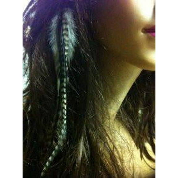 Feather Hair Extension Black & White Clip on Feather Hair Extension Approx 6-7 Long Salon Quality Feathers