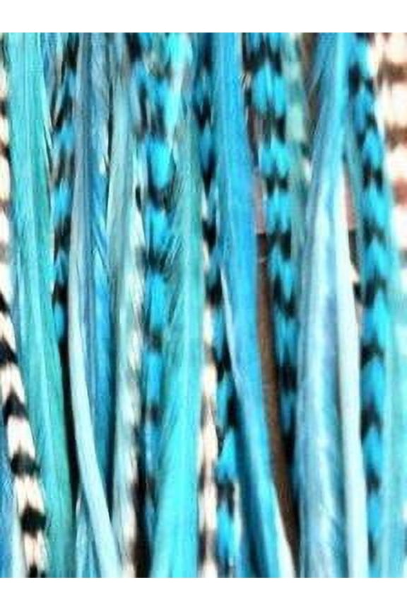 Feather Hair Extension Light Blue Remix 6-12 Feathers for Hair Extensionincludes 2 Silicon Micro Beads.