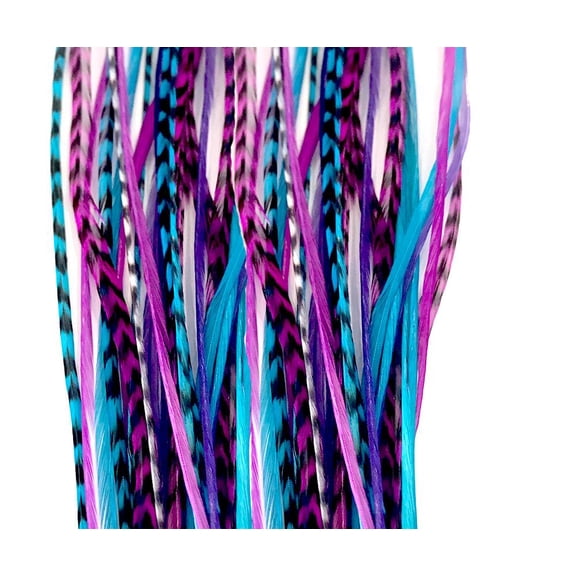 Sexy Sparkles Feather Extensions with 20 Real Rooster Feathers in Pink, Purple, Blue Colors (Set of 20)