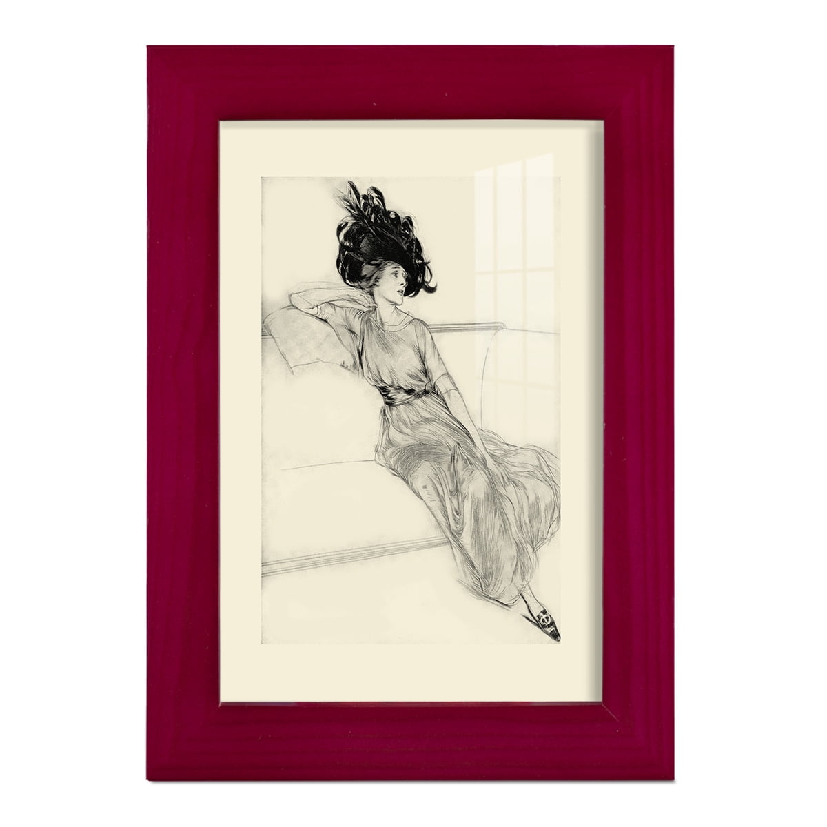 Feather Hat I -Framed Print w/glass-Cherry Red