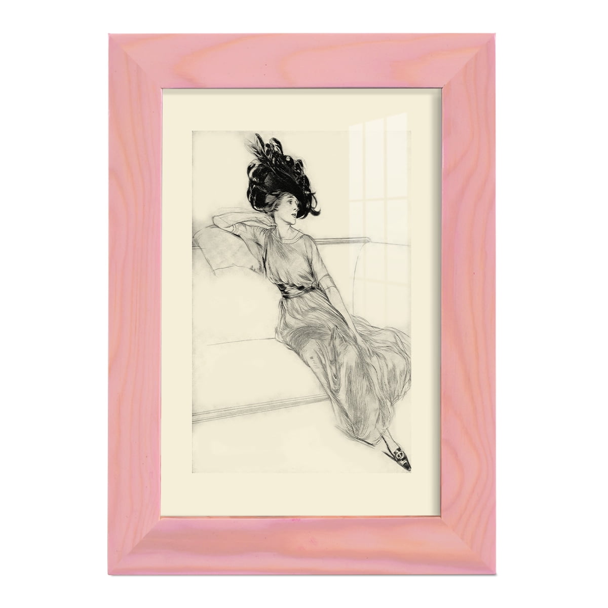 Feather Hat I -Framed Print w/glass-Sunset Pink