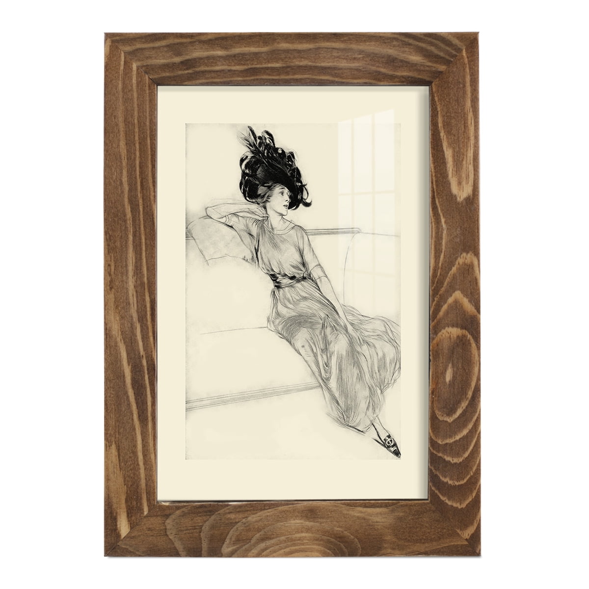 Feather Hat I -Framed Print w/glass-Walnut