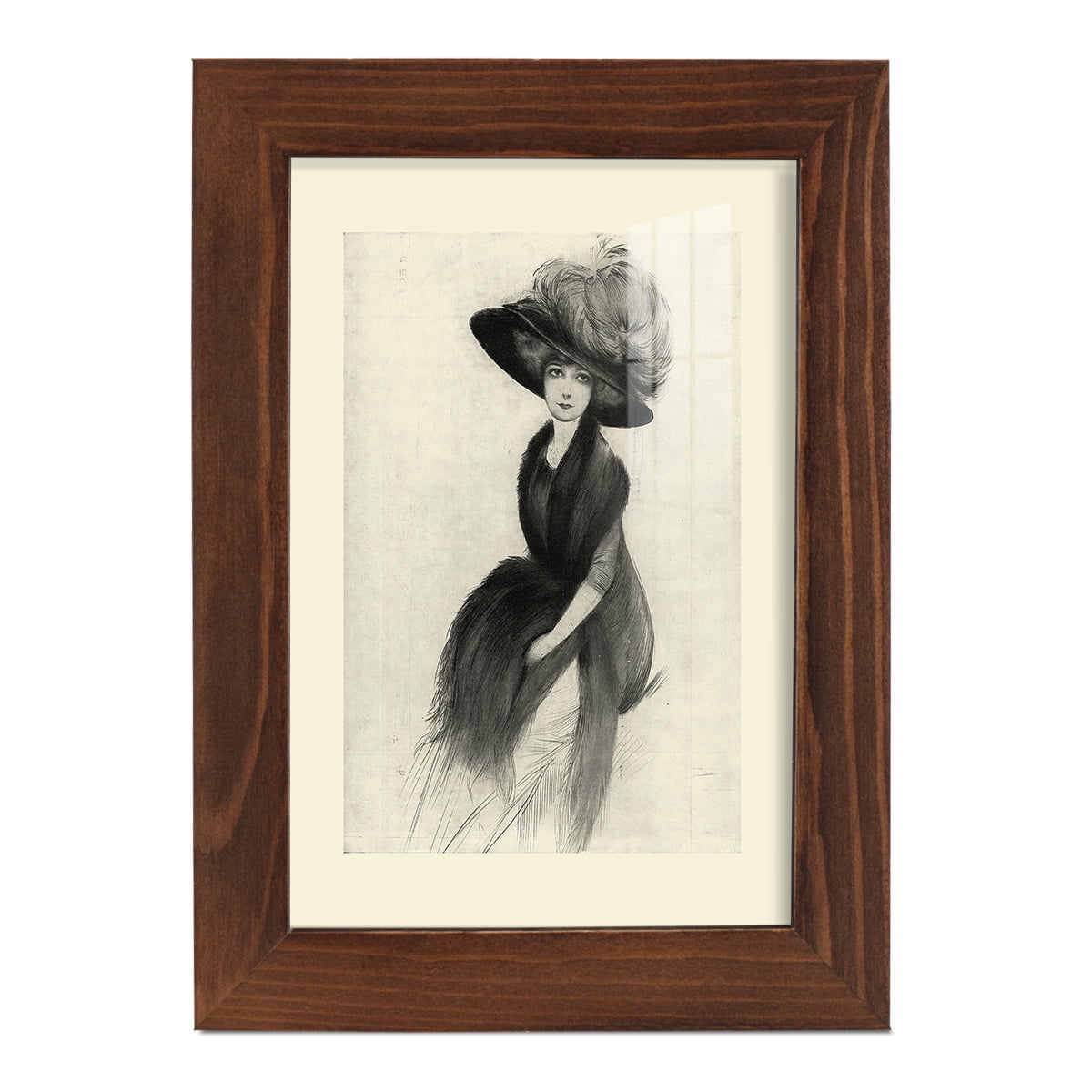 Feather Hat II -Framed Print w/glass-Chestnut