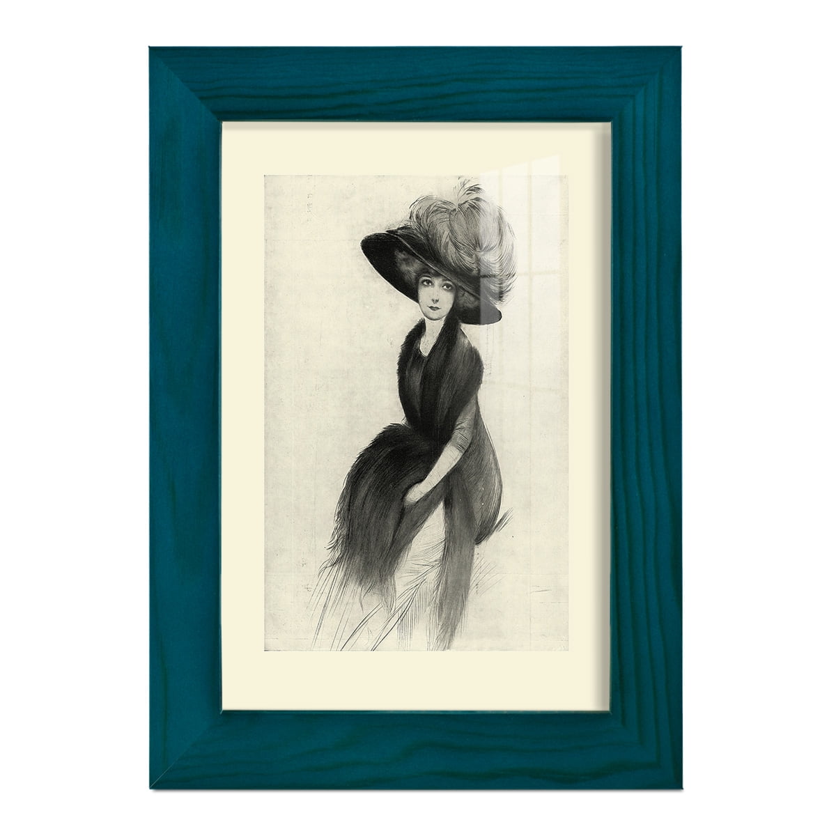 Feather Hat II -Framed Print w/glass-Ocean Blue