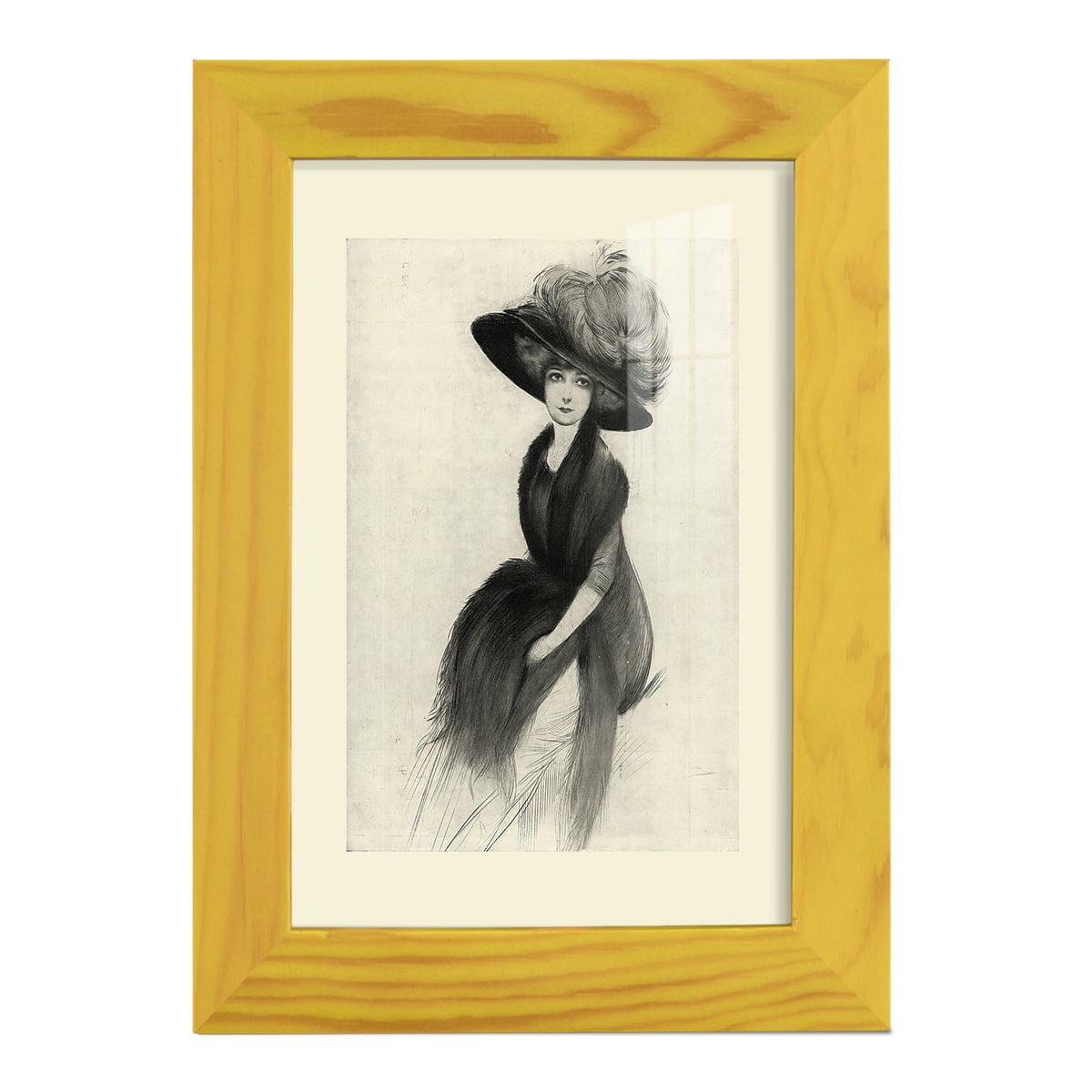 Feather Hat II -Framed Print w/glass-Sunflower Yellow