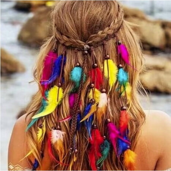 Feather Headband Accessory For Women Girls Party Halloween Festival Boho Hair Rope Decoration