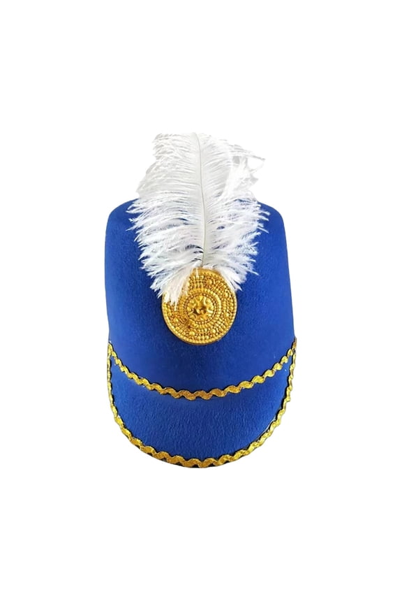 Feather Honor Guard Hat, Carnival Drum Team Cap, Cos High Top Headwear, Stylish Unique Headgear for Role Play Performance Ceremony Themed Activity Fashion Head Accessory,Blue