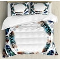 thumbnail image 1 of Feather House Decor King Size Duvet Cover Set, Spiral Vortex Concentric Ethnic Feather with Curved Little Stars Image, Decorative 3 Piece Bedding Set with 2 Pillow Shams, Purple Teal, by Ambesonne, 1 of 3