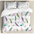 thumbnail image 1 of Feather House Decor Queen Size Duvet Cover Set, Irregular Watercolors Feather Patterns in Soft Pastel Mint Plumage Design, Decorative 3 Piece Bedding Set with 2 Pillow Shams, Multi, by Ambesonne, 1 of 3