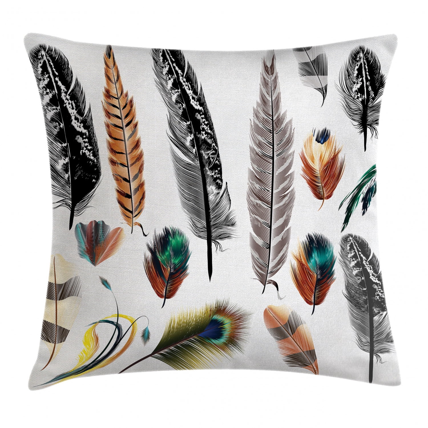 Feather House Decor Throw Pillow Cushion Cover, Set of Detailed Big and