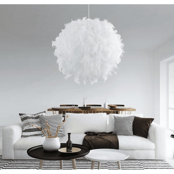 Feather Lamp Shade for Ceiling Pendant Light, Lampshade for Table Lamp and Floor Lamp for Living Room, Bedroom, Wedding or Party Decoration, White