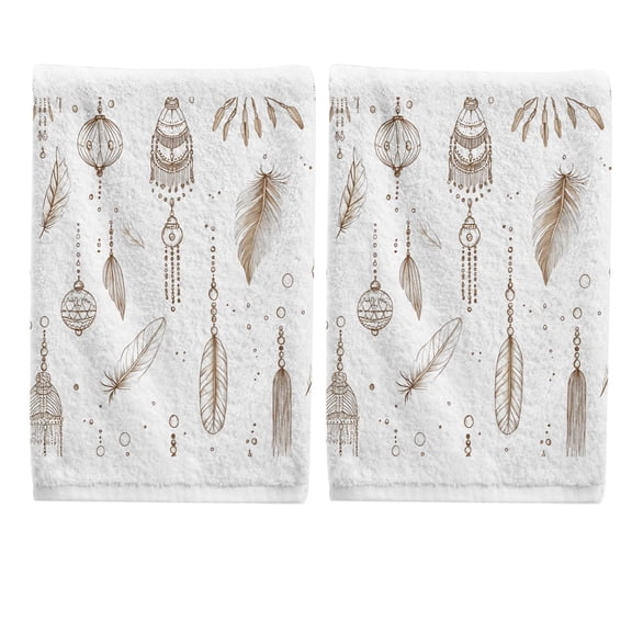 Feather Mandala Hand Towels Set for Bathroom Cotton Face Towel Decorative 15.5x29.5 inch